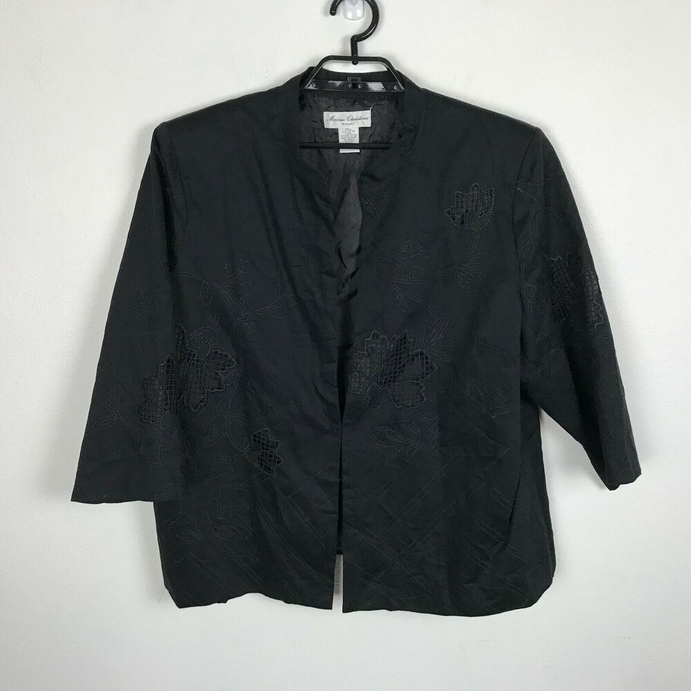 Marisa Christina Blazer Plus Size 2X‎ Cotton Black Floral Embroidered Cutouts